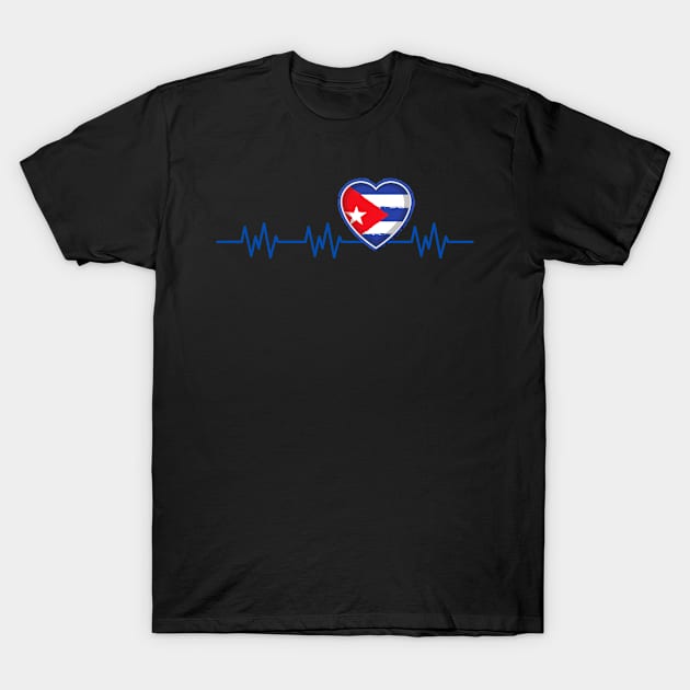 Cuba Heartbeat Flag Pulse Cuban Nationality T-Shirt by Foxxy Merch